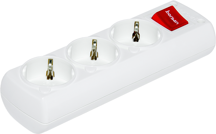 Колодка Borsan з заземленням та вимикачем 3 розетки White (BR-1563-0)