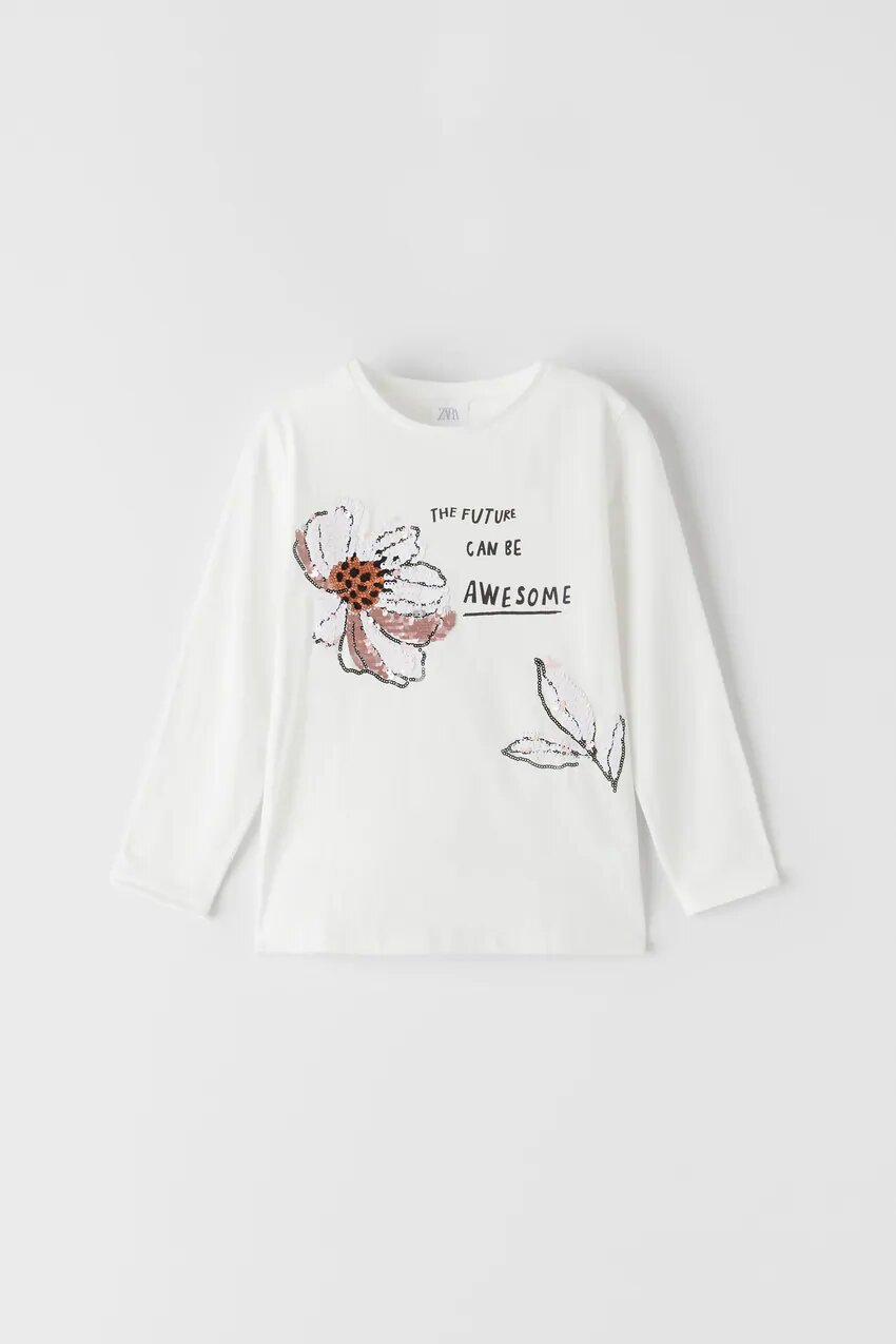 

Футболка з довгим рукавом з квітами Zara S3109 122 см (7 років) Біла (P-6910806230618)