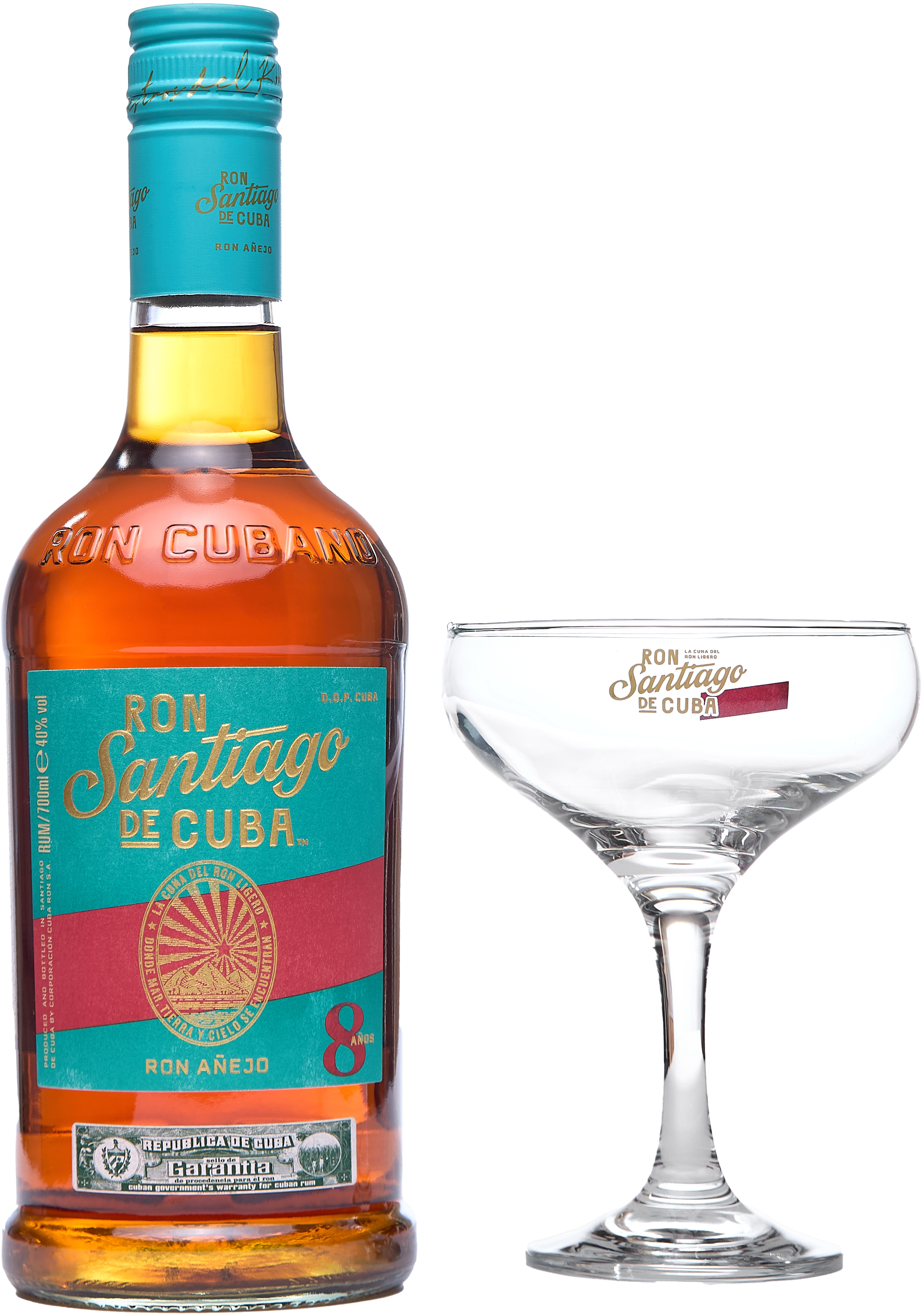 Подарунковий набір рому Santiago de Cuba Anejo 8 років витримки 0.7 л 40% з келихом (4820178651493) — фото 2