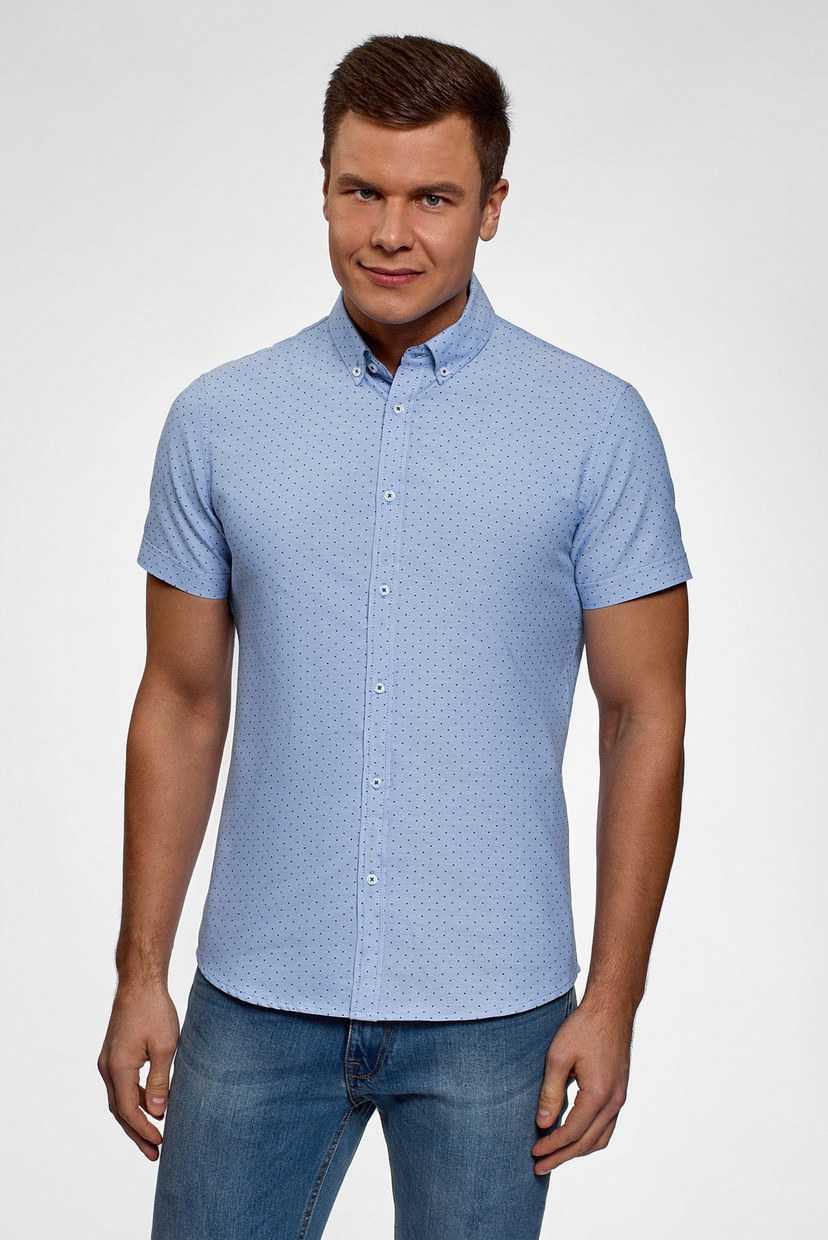 

Мужская голубая рубашка с принтом Oodji 39-182 3L210061M/49167N/7079D