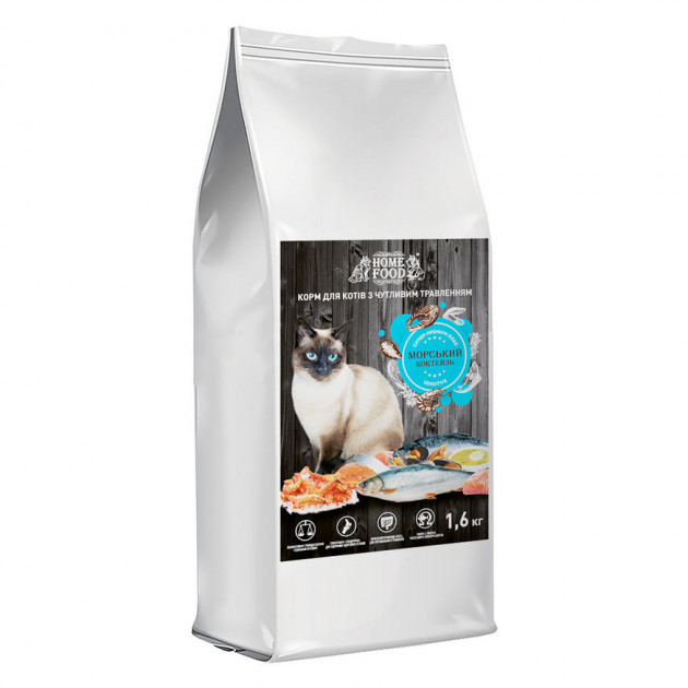 

Гипоаллергенный корм для кошек Home Food Морской коктейль 1,6 кг (4828333781600)