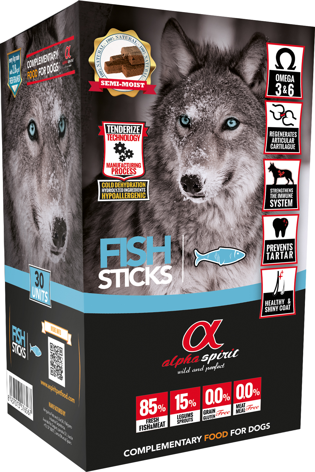

Полувлажные лакомства для собак Alpha Spirit sticks Fish 30 шт 300 г