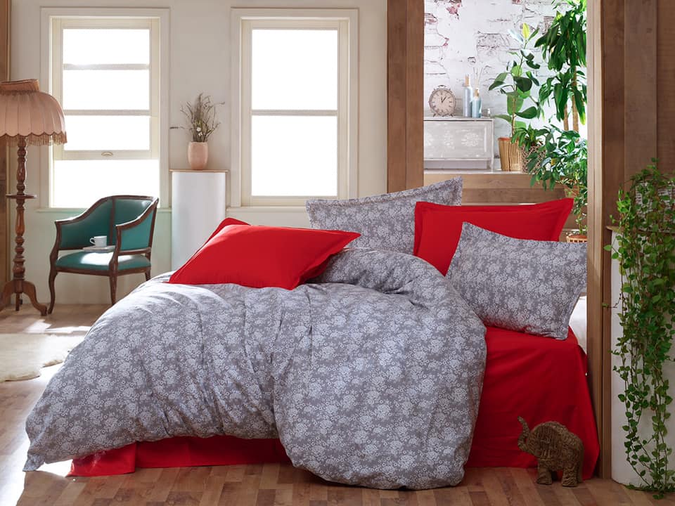 

Постельное белье CottonTwill турецкое Мармарис, розы на сером Семейный комплект