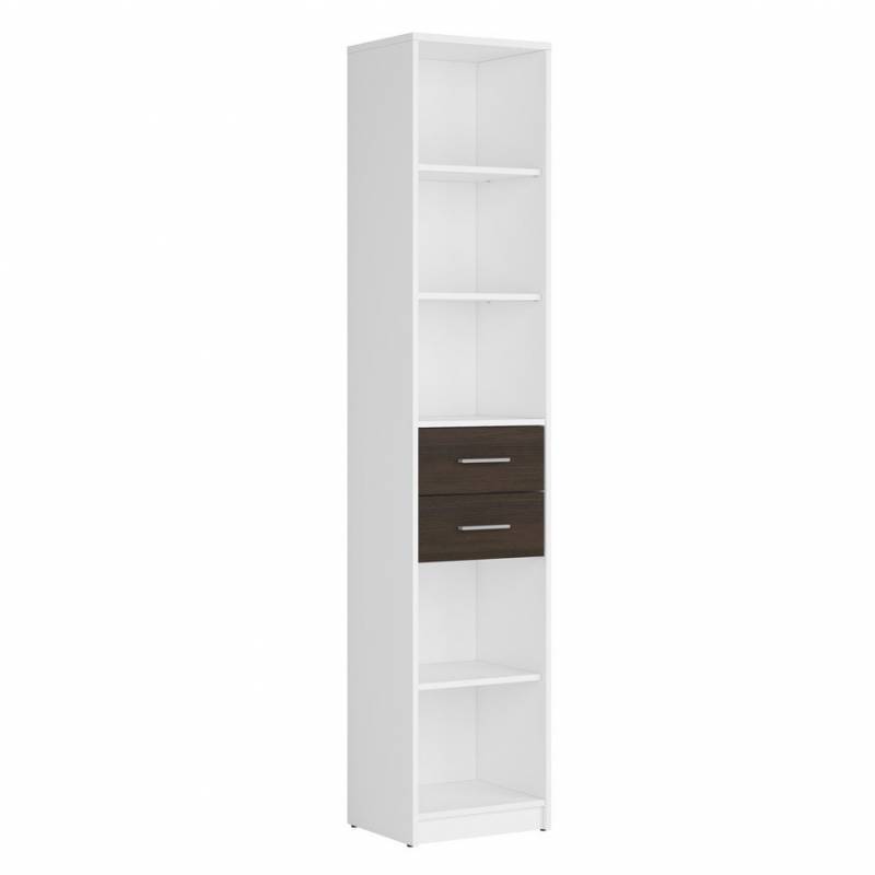

Высокий книжный шкаф с ящиками и нишами для гостиной Nepo Plus Black Red White 40x197x34 (NEPO_PLUS_REG2S/40) 011597