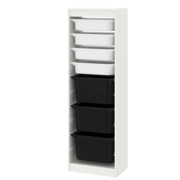 

Стелаж для іграшок Ikea Trofast білий 46х30х145 см. з малими білими і великими чорними ящиками