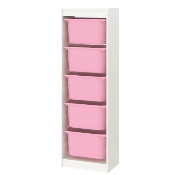 

Стелаж для іграшок Ikea Trofast білий 46х30х145 см. і 5 рожевих ящиків