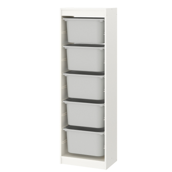 

Стелаж для іграшок Ikea Trofast білий 46х30х145 см. і 5 сірих ящиків