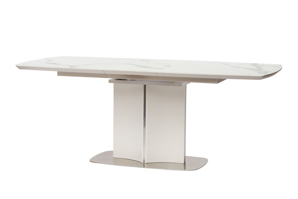 

Стол обеденный раскладной в гостиную, кухню Albury 160(200)x90 стекло, МДФ, сталь белый Concepto
