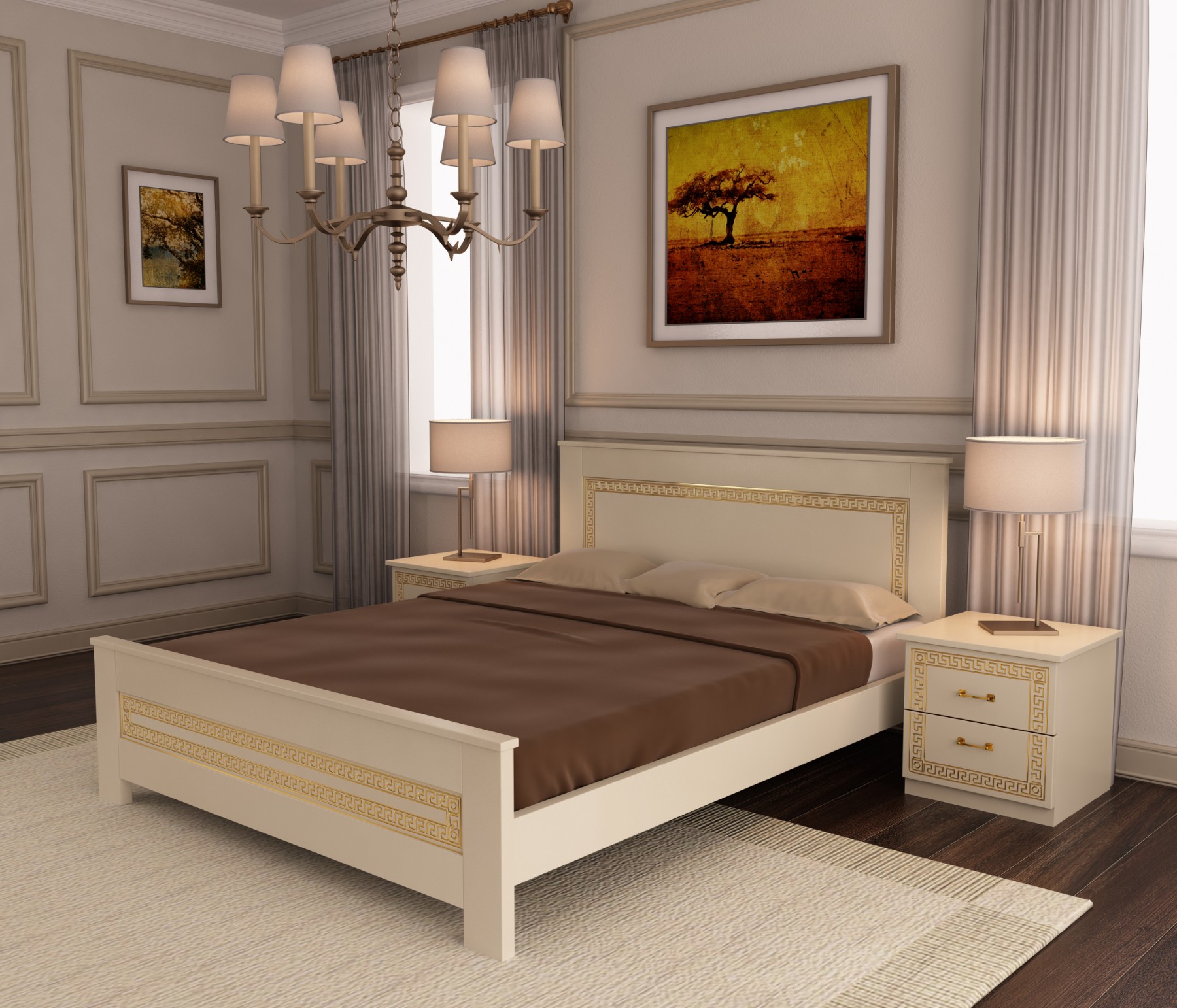 

Кровать двуспальная из натурального дерева ольха в спальню Мадрид 160х200 ArtWood Слоновая кость