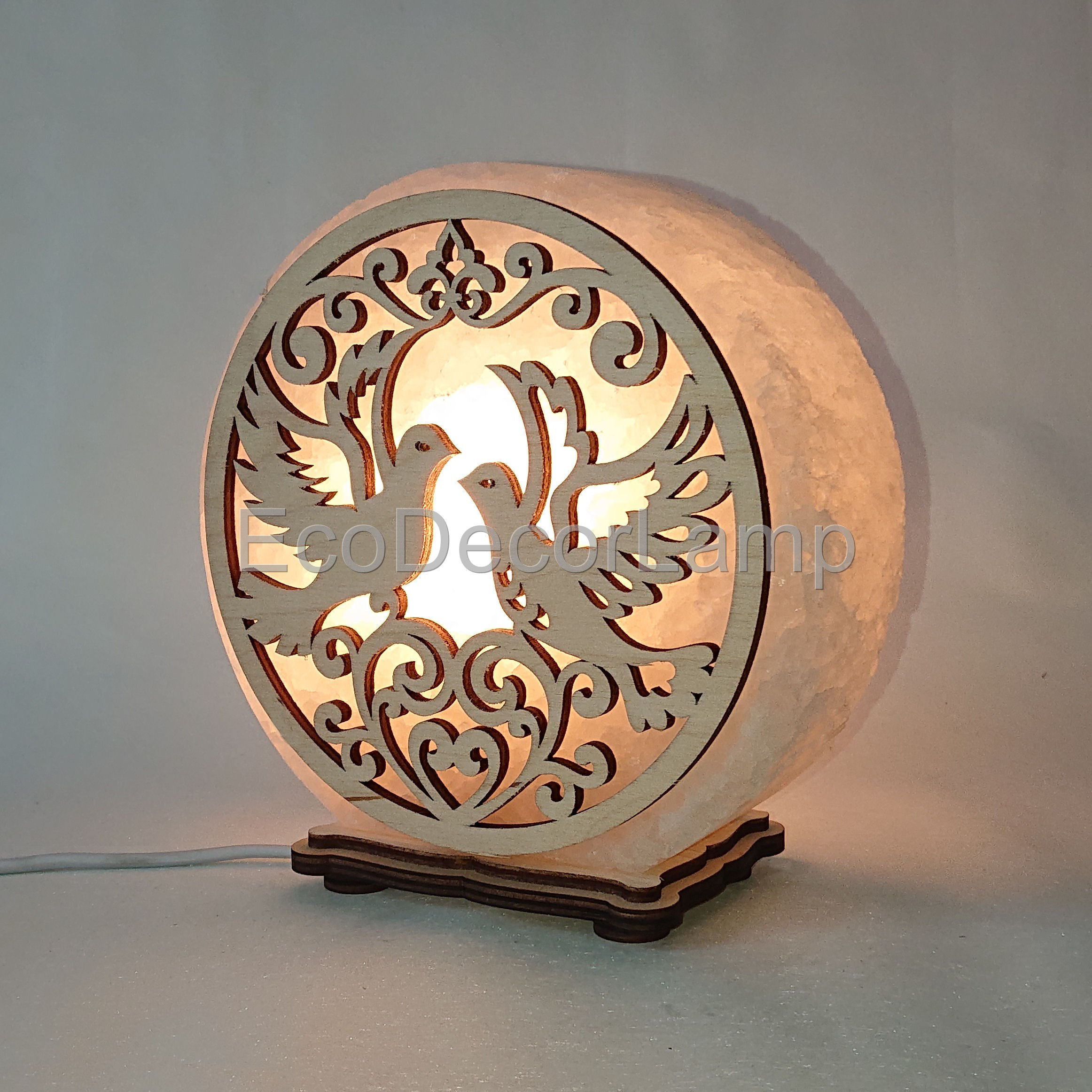 

Соляной светильник EcoDecorLamp круглый Голуби жёлтый