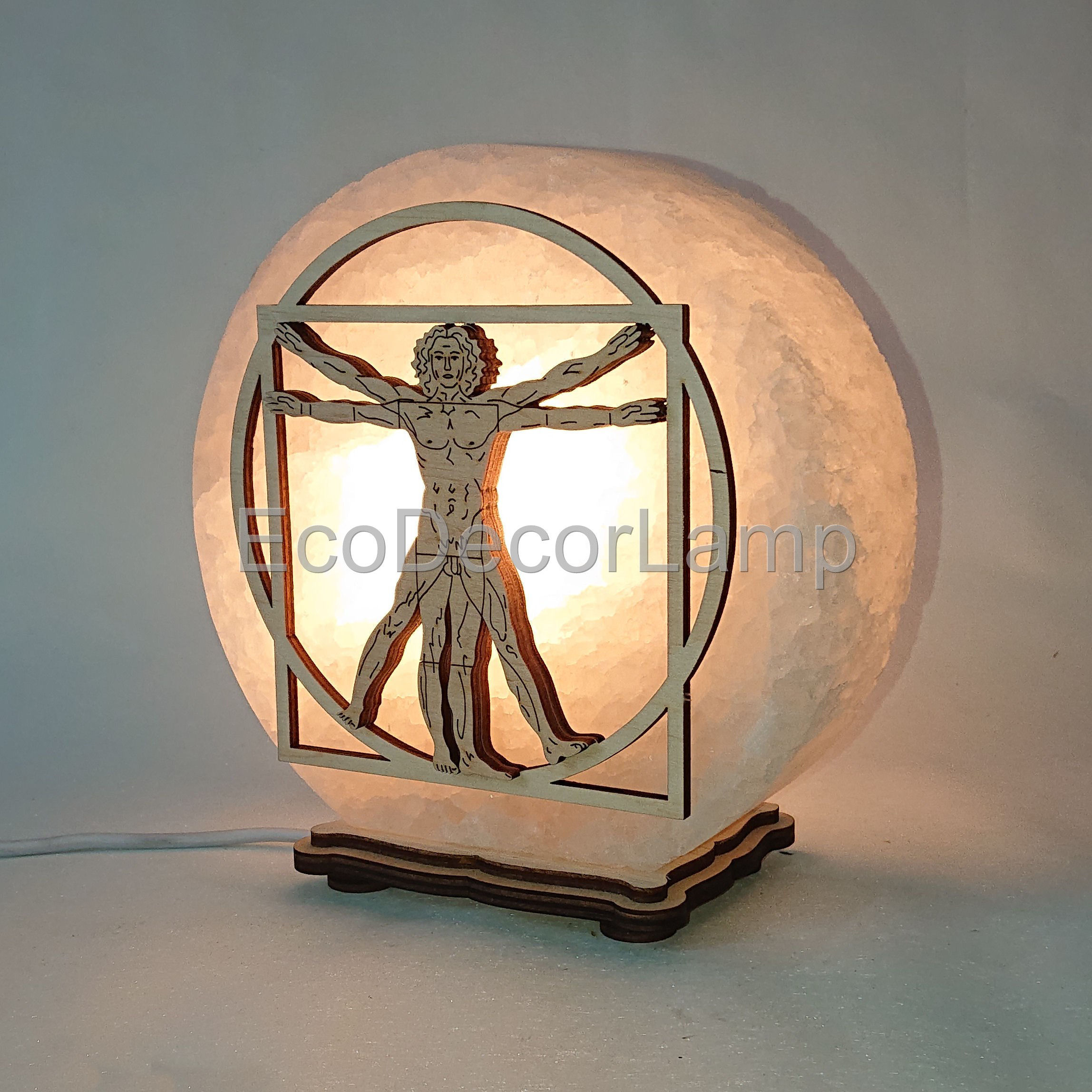 

Соляная лампа EcoDecorLamp круглый Витрувианский человек жёлтый