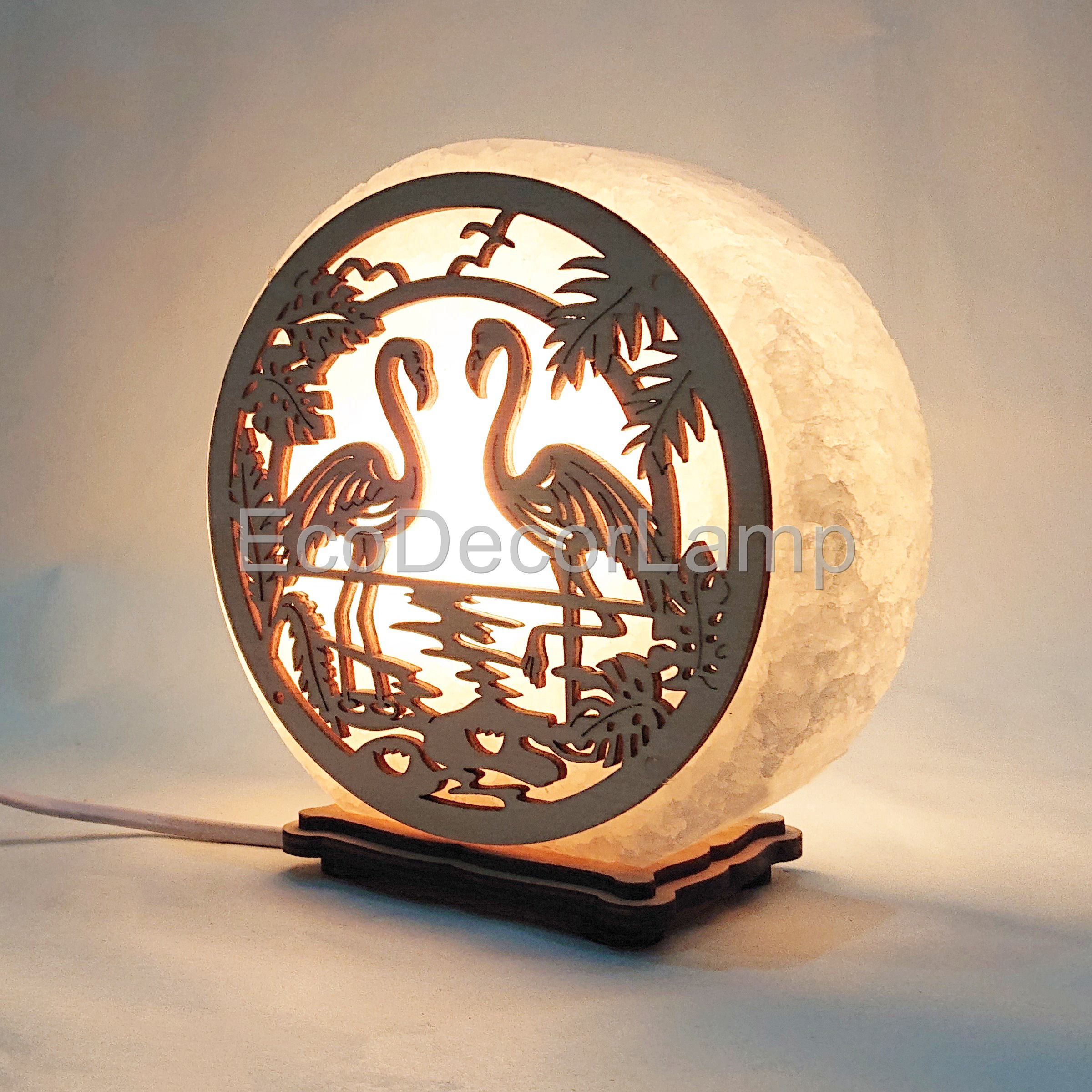 

Соляной светильник EcoDecorLamp круглый Фламинго жёлтый