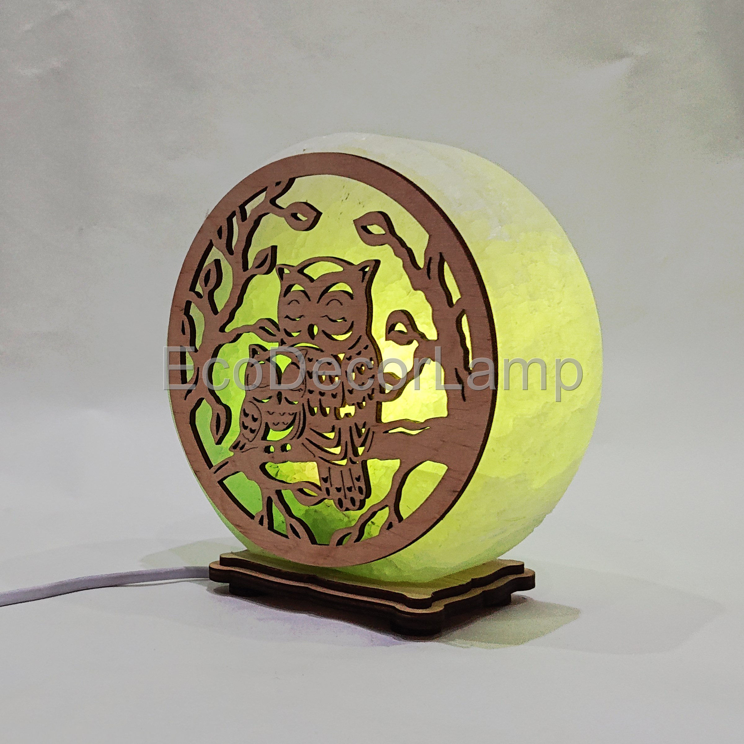 

Соляная лампа EcoDecorLamp круглый Спящие совы зелёный
