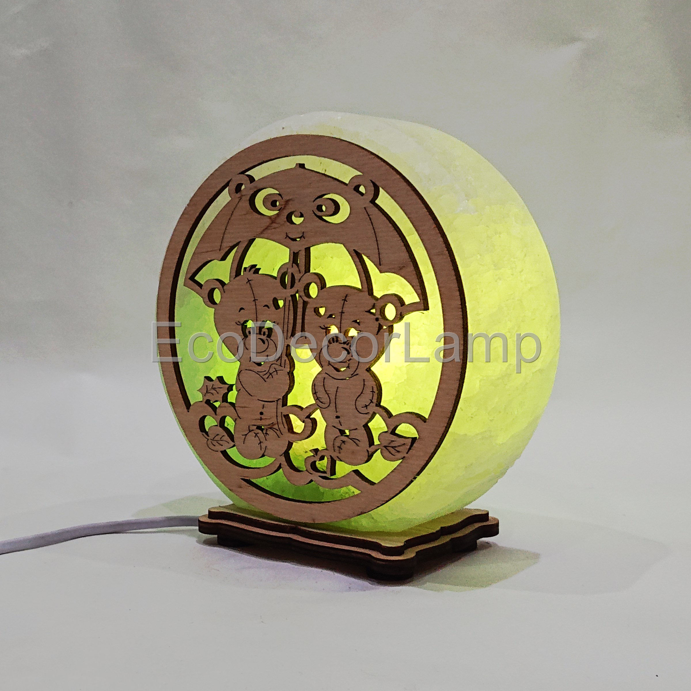 

Соляная лампа EcoDecorLamp круглый Мишки под зонтиком зелёный