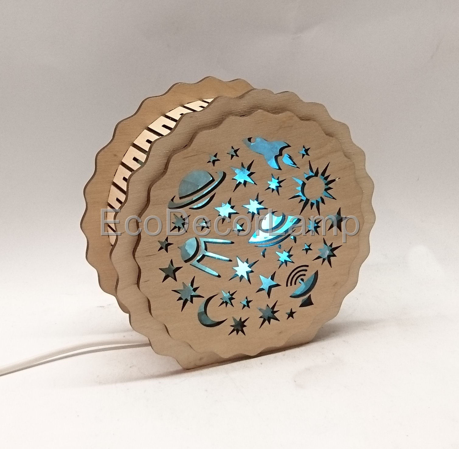 

Соляная лампа EcoDecorLamp деревянная Круглая Космос синий