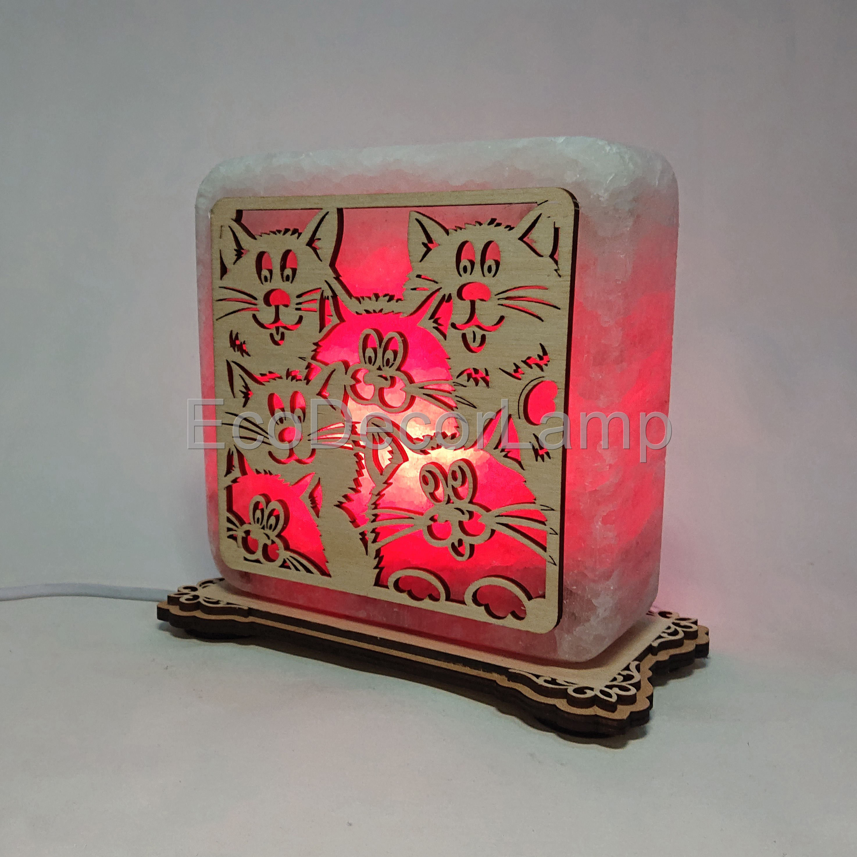 

Соляной светильник EcoDecorLamp квадратный Коты -2 красный