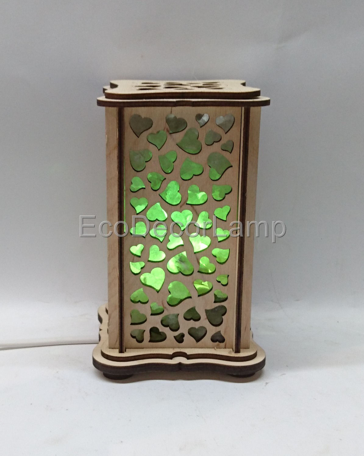 

Соляной светильник EcoDecorLamp прямоугольный маленький Сердечки зелёный