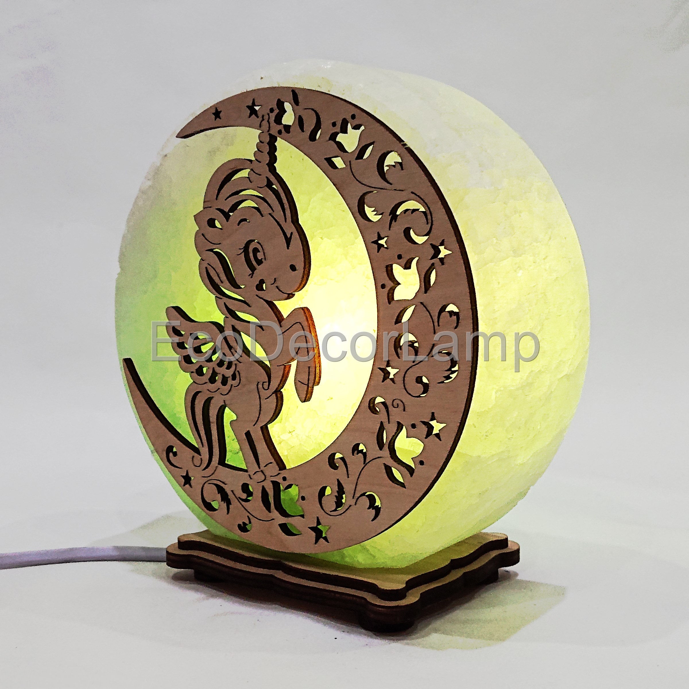 

Соляная лампа EcoDecorLamp круглый Единорог на луне зелёный