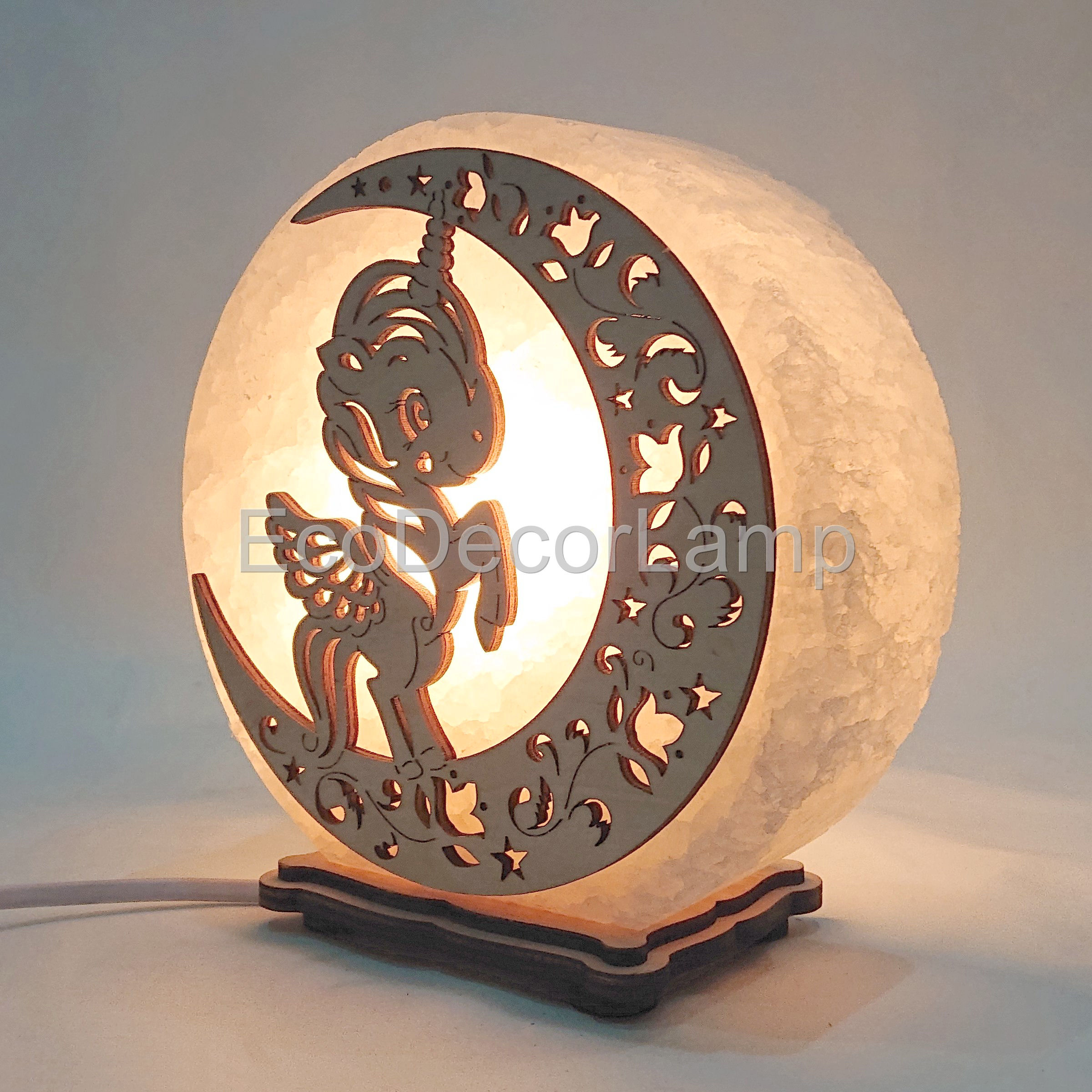 

Соляной светильник EcoDecorLamp круглый Единорог на луне жёлтый