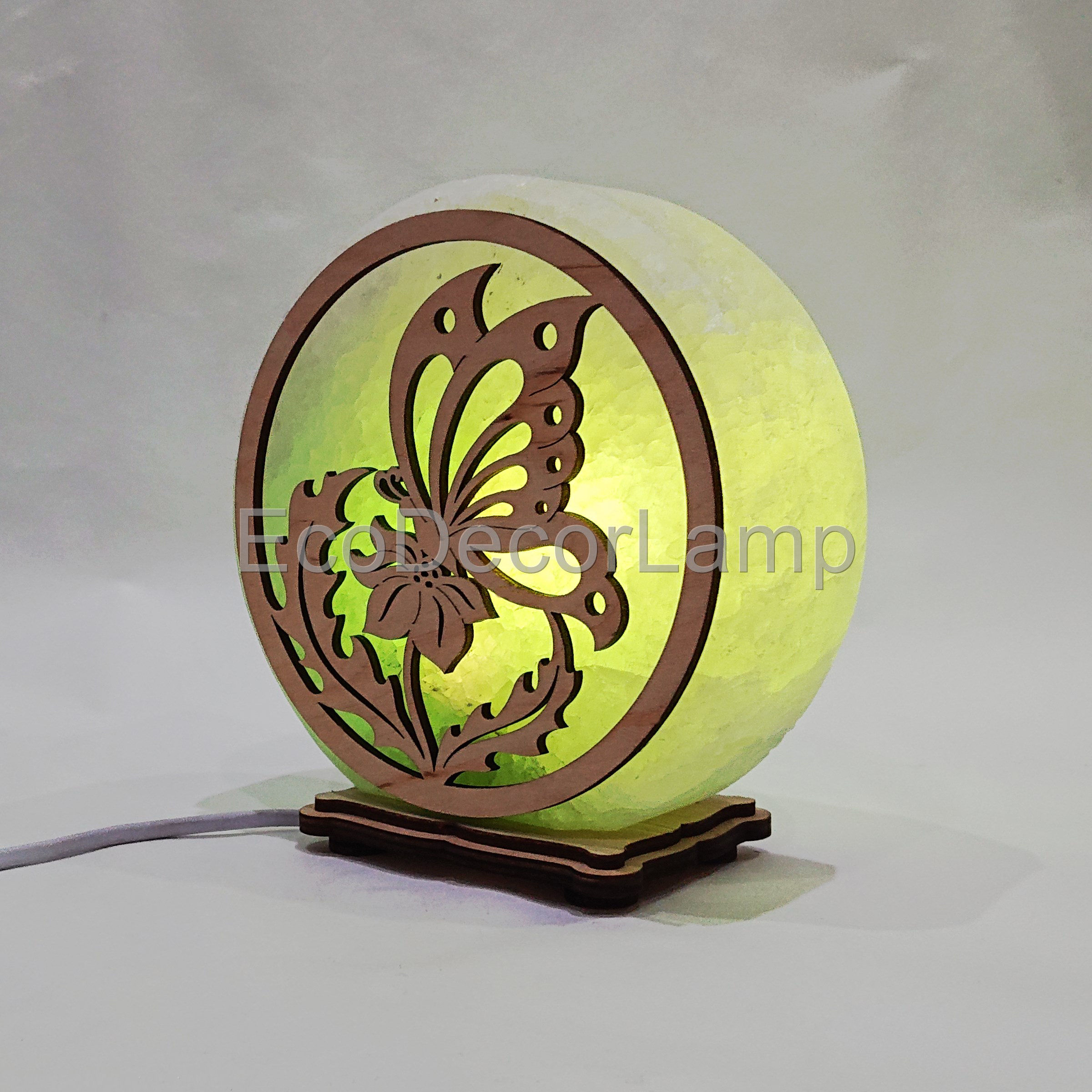 

Соляная лампа EcoDecorLamp круглый Бабочка на цветке зелёный