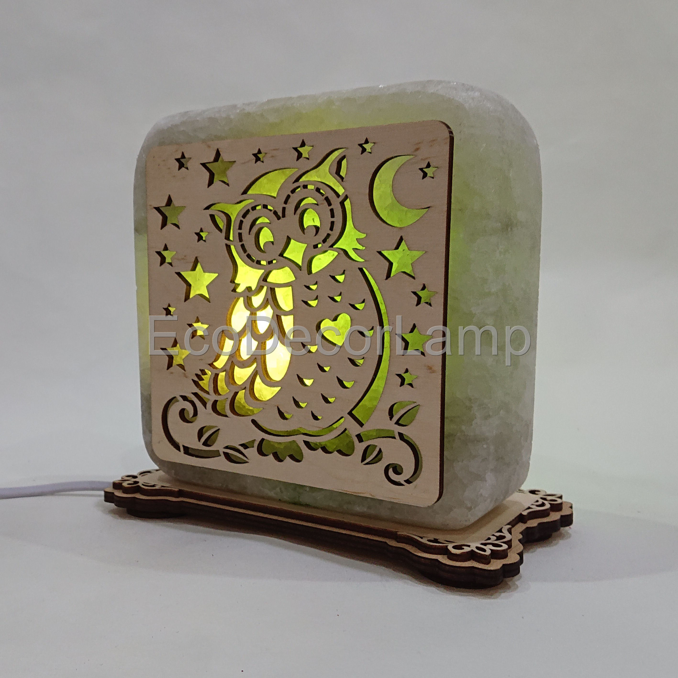 

Соляная лампа EcoDecorLamp квадратная Сова зелёная