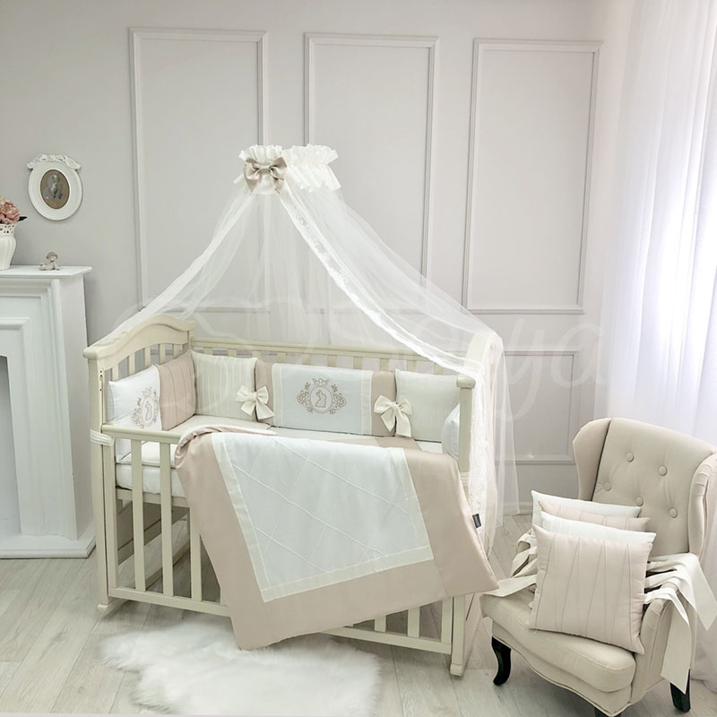 

Постельный комплект в детскую кроватку с балдахином (7 пр.) Royal крем