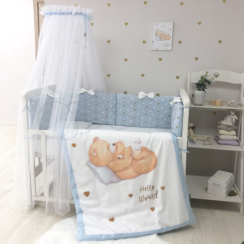 

Постельный комплект в детскую кроватку без балдахина (6 пр.) Happy Baby мальчик