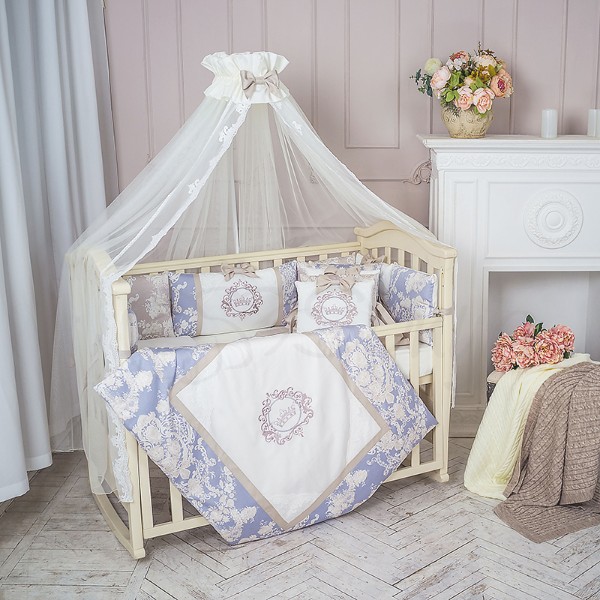 

Постельный комплект в детскую кроватку с балдахином (7 пр.) Fiori синий