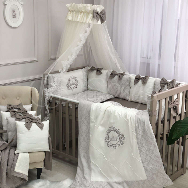 

Постельный комплект в детскую кроватку с балдахином (7 пр.) Elegance какао