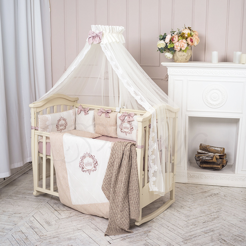 

Постельный комплект в детскую кроватку с балдахином (7 пр.) Elegance бежевый