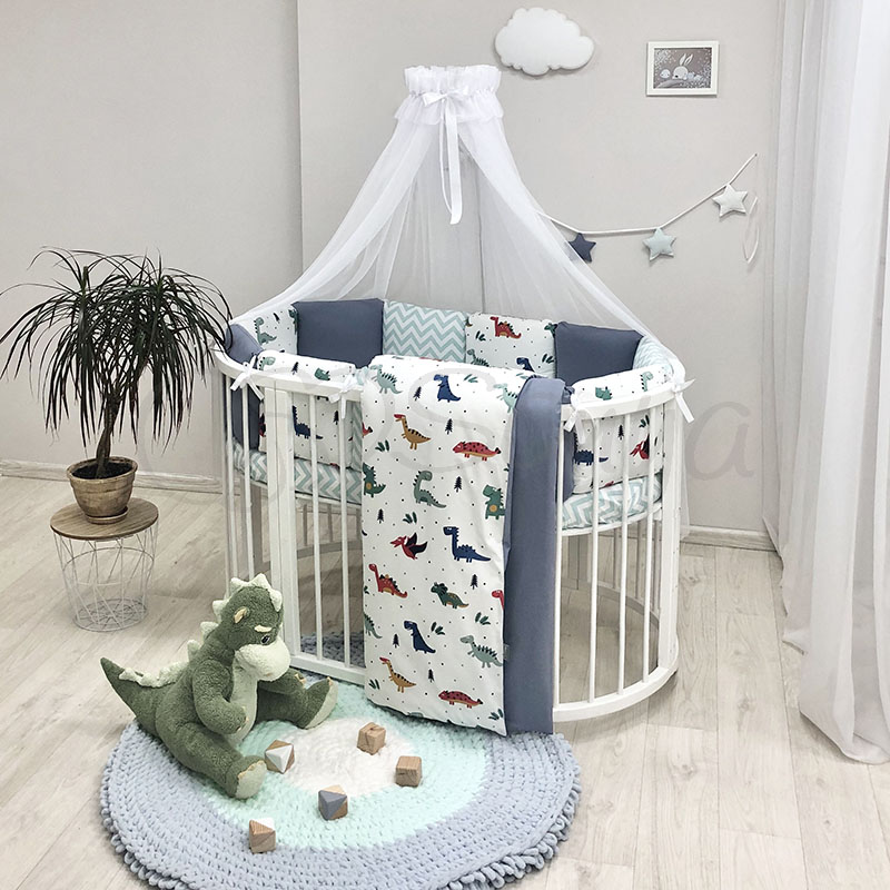 

Комплект постельного в овальную кроватку с балдахином (7 пр.) Baby Design Dino синий