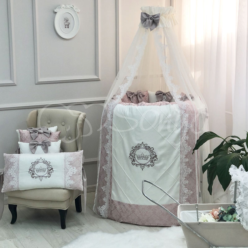 

Комплект постельного в овальную кроватку с балдахином (7 пр.) Elegance пыльная роза