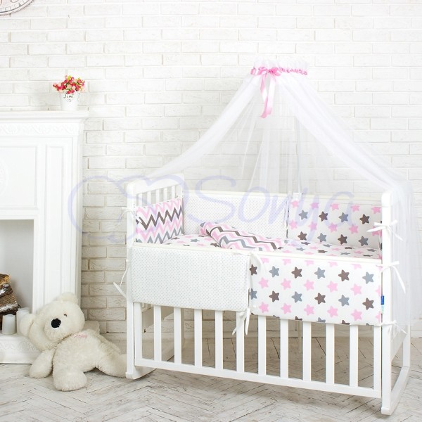 

Постельный комплект в детскую кроватку без балдахина (6 пр.) Comfort Пряники розовые