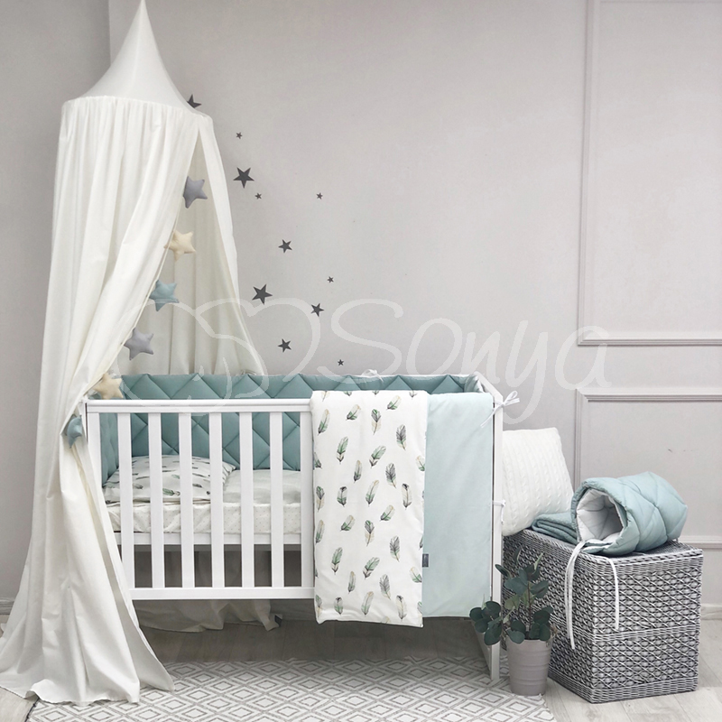

Постельный комплект в детскую кроватку без балдахина (6 пр.) Baby Mix Перо мята
