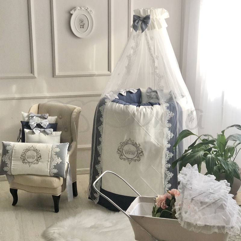 

Постельный комплект в овальную кроватку без балдахина (6 пр.) Elegance синий