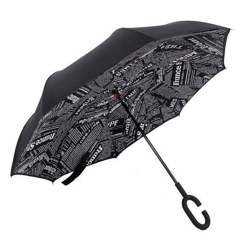 

Зонт обратного сложения, антизонт, умный зонт, зонт наоборот Up Brella Черная Газета 154087