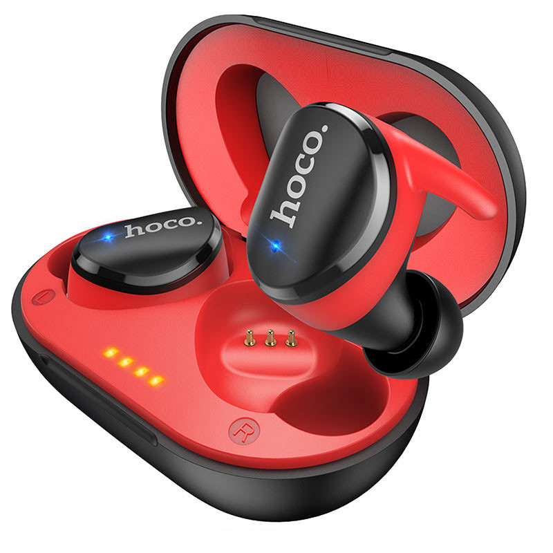 

Наушники TWS Bluetooth 5.0 универсальные hoco. ES 41 Чёрно- Красные с кейсом - зарядкой Сочные басы