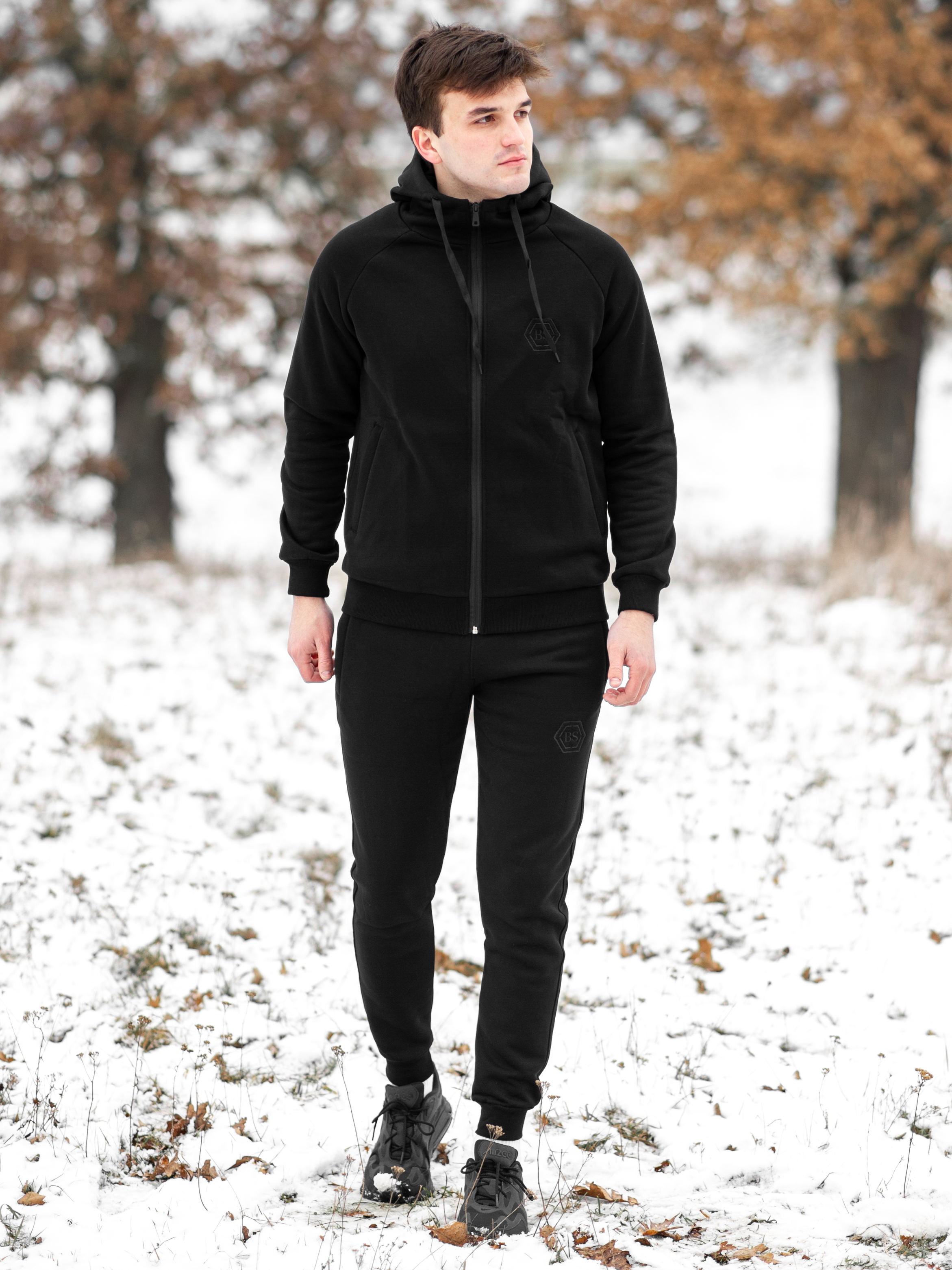 

Теплий чоловічий спортивний костюм BERSENSE CLASSIC на замку чорний, XL