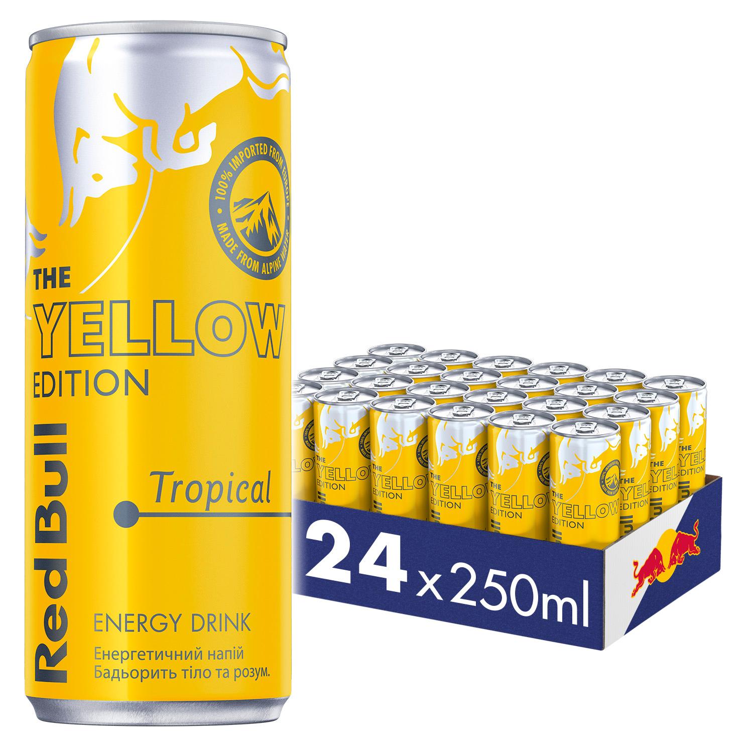 Акція на Упаковка энергетического напитка Red Bull Желтая серия со вкусом тропических фруктов 0.25 л х 24 банки (9002490228491) від Rozetka UA