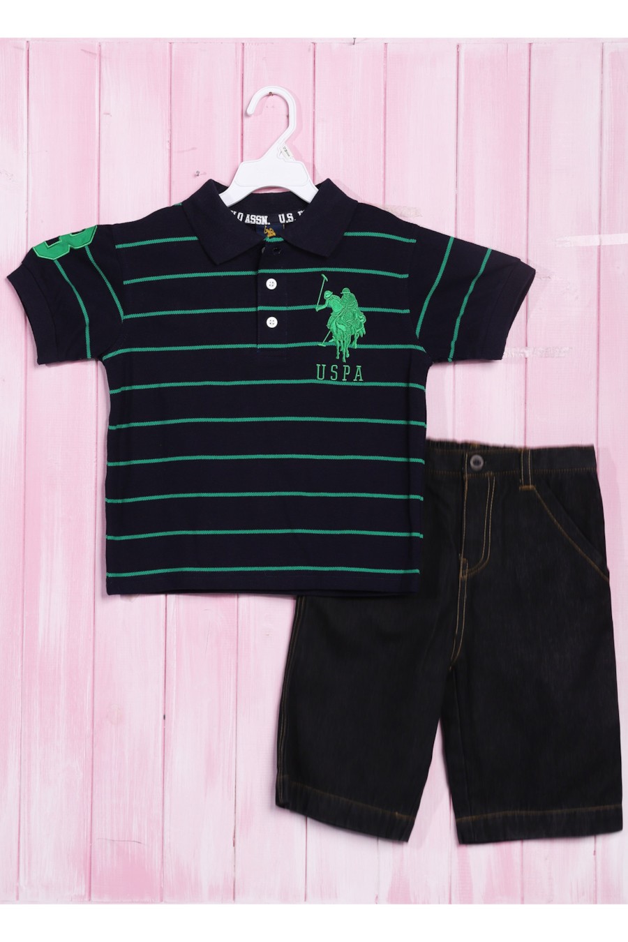 

Костюмчик для мальчика: футболка поло и шортики, хлопок U.S. Polo ASSN 104(см) Синий-Чёрный