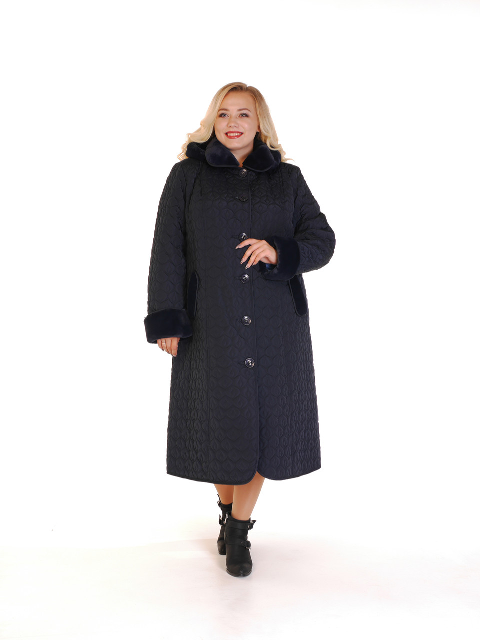 

Женское зимнее пальто Tada style из стеганой плащевой ткани р.52 цвет синий