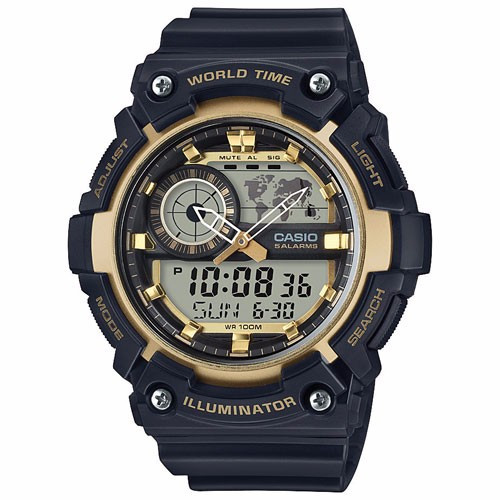 

Мужские часы CASIO AEQ200w-9avcf Черные с золотистым