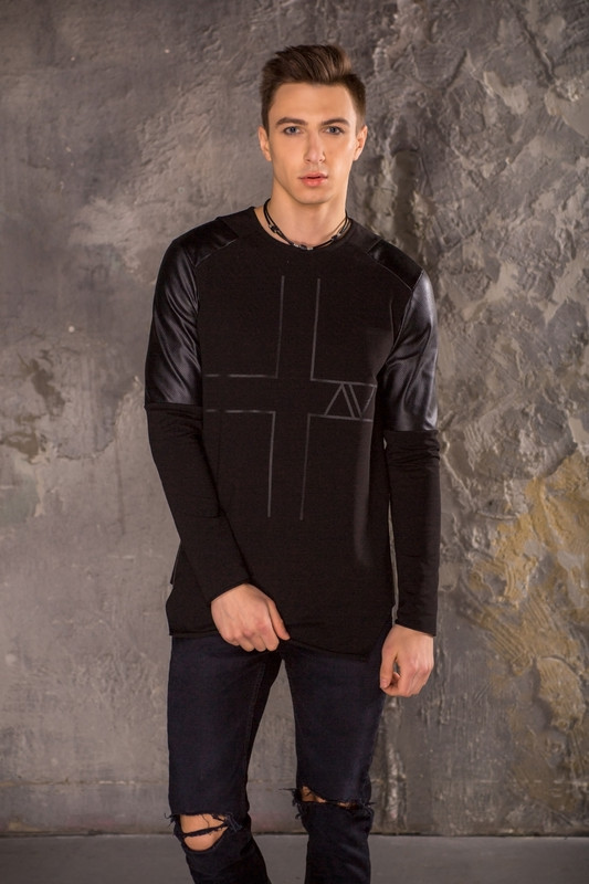 

Свитшот VASILYEV Cross Man  Черный с вставками из кожи, Свитшот VASILYEV Cross Man M Черный с вставками из кожи