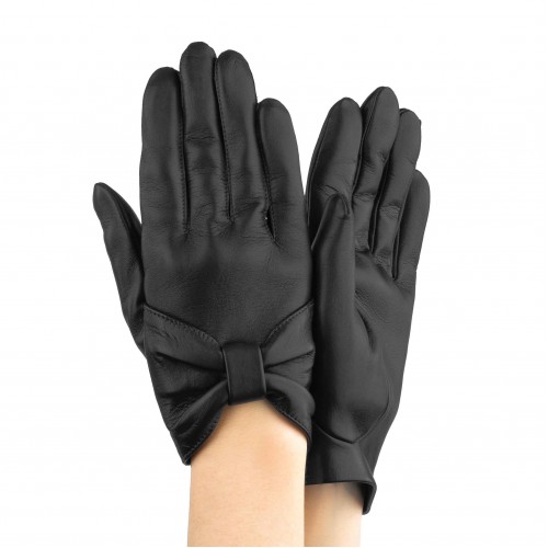 

Женские перчатки кожаные GlovesUA мод.358 черные 8,5 с бантом