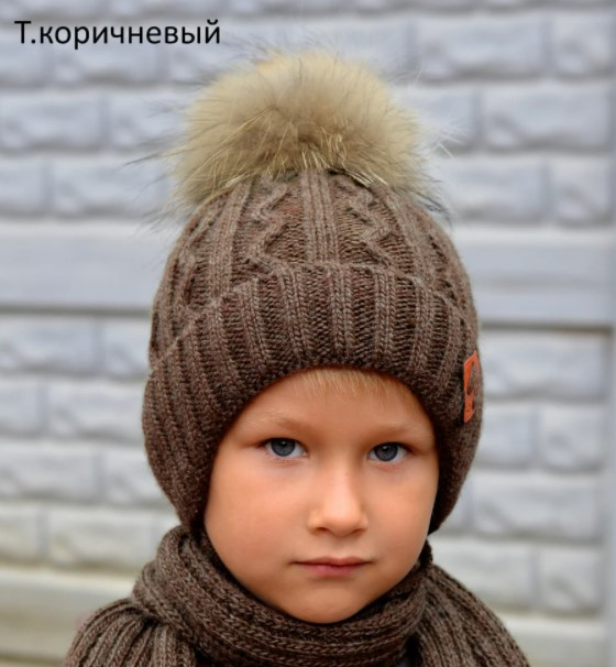 

Зимняя шапка Arctic ОГ 52-56 см детская для мальчика на флисе с завязками 038-Енот натуральный коричневый