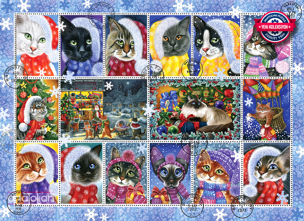 

Пазлы "Рождественский Кот: Марки", 1000 Элементов
