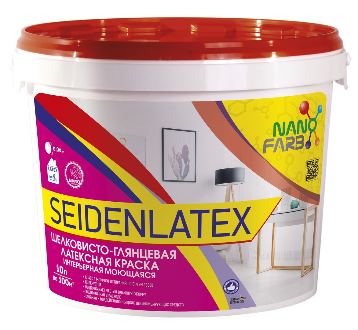 

Латексная краска Nanofarb Seidenlatex 10 л (шелковисто-глянцевая)