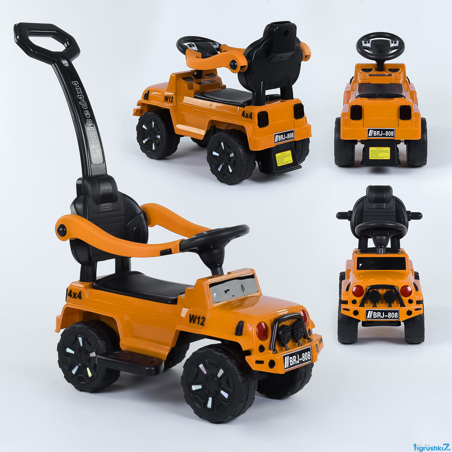 

Машина-Толокар з ручкою 808 W-3377 JOY (4) колір ПОМАРАНЧЕВИЙ, РОСІЙСЬКА ОЗВУЧУВАННЯ, СВІТЛОВІ дія, знімний захисний бампер, багажник, в коробці