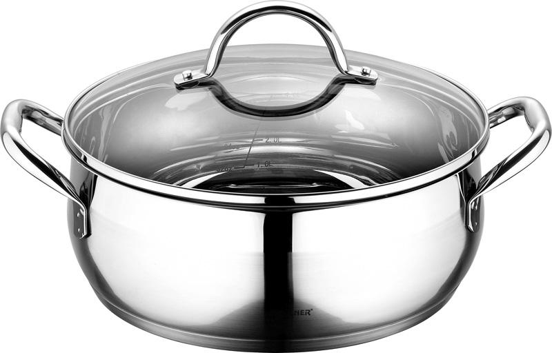 

Кастрюля Gourmet 8л из нержавеющей стали со стеклянной крышкой Bergner DP36651