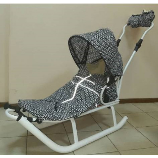 

Санки Active регулируемая ручка+капюшон+конверт+муфта белый с черным Anmar BMK75780
